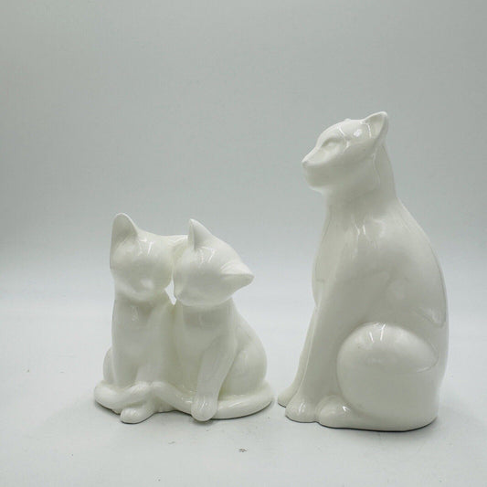 Coalport Cat Figurines Moments England White Glossy Bisque Kitties Vintage