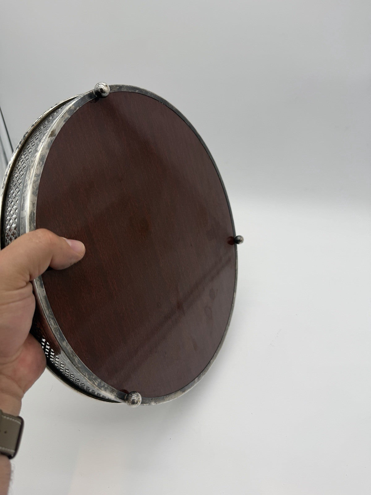 Crescent Silversmith Co Wood Laminate Reticulated Serving Tray Silver plated Bar
