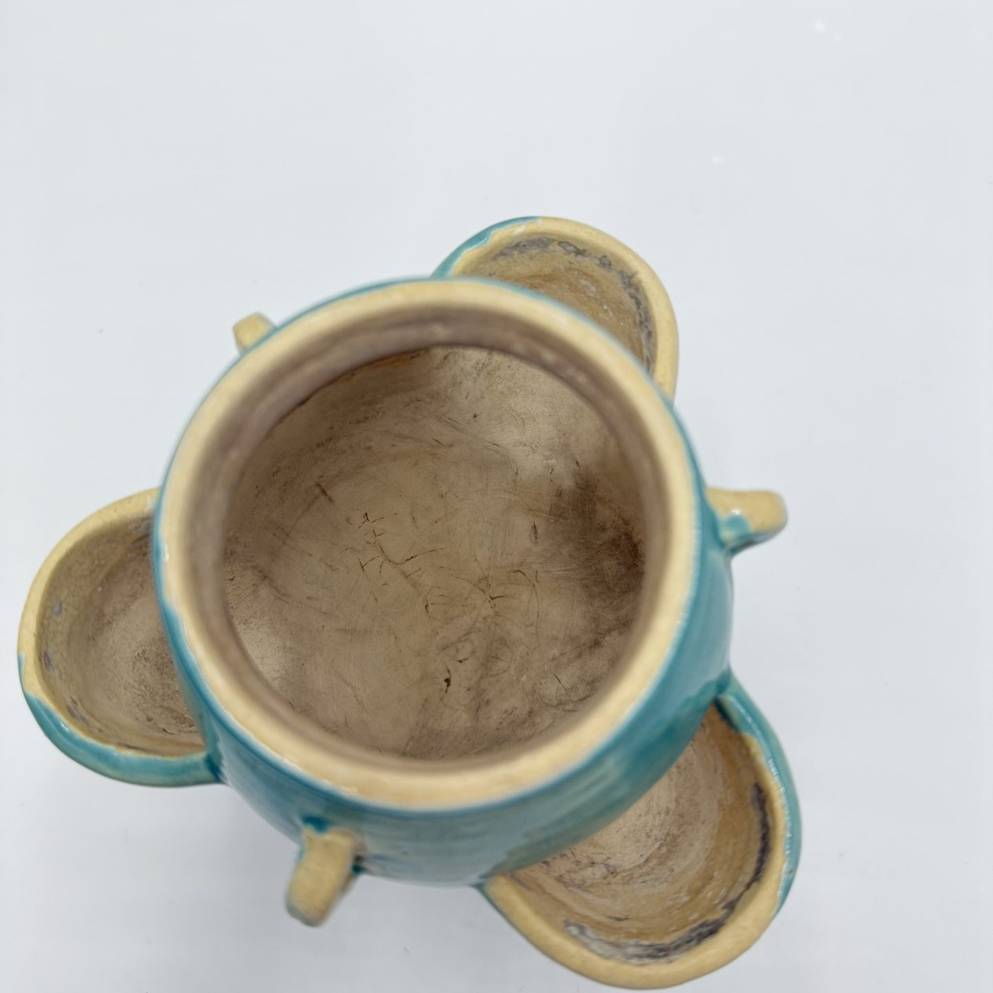 Roseville Art Pottery Ixia Art Deco 1937 hanging pocket planter turquoise 6”