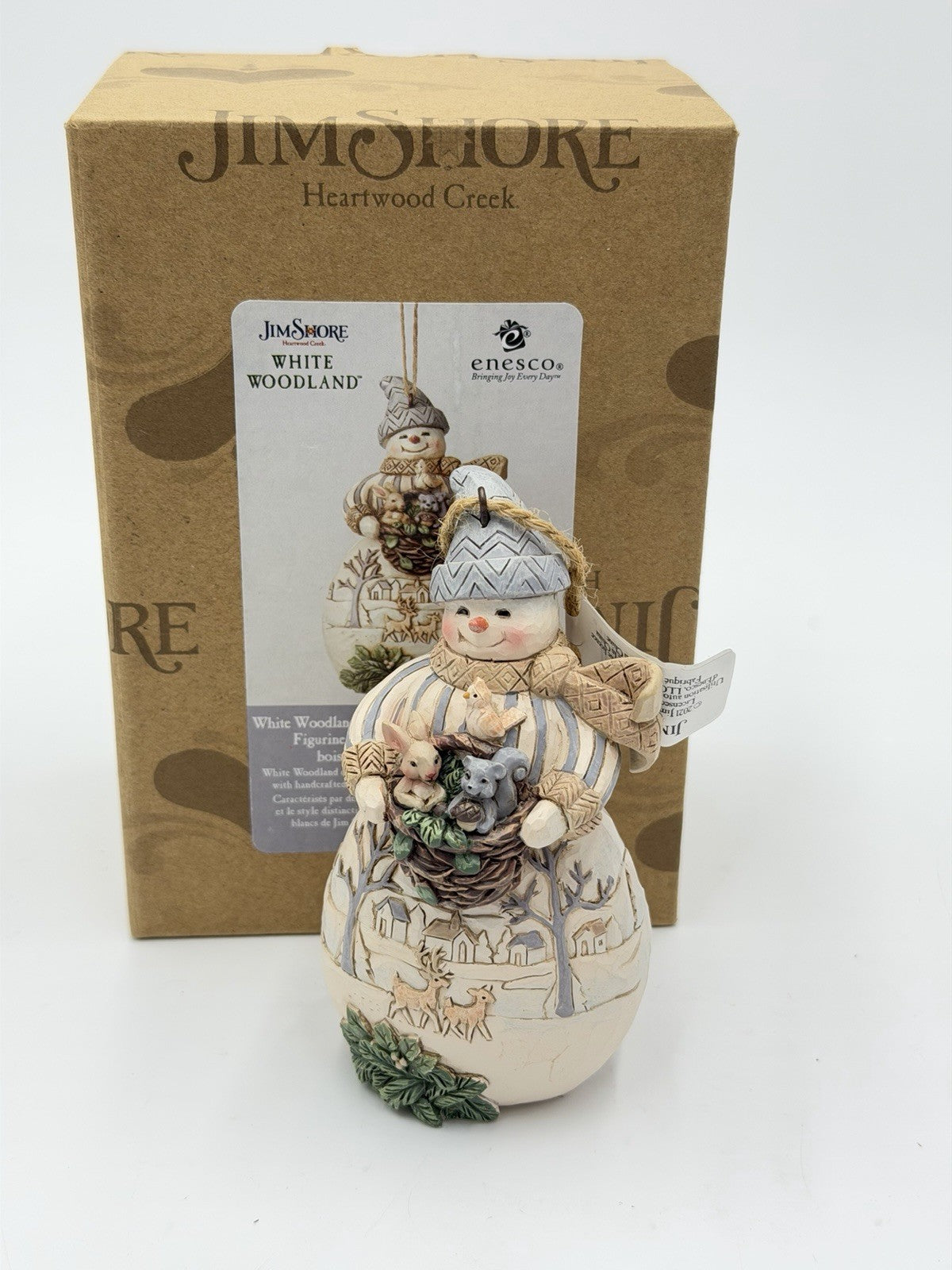 Jim Shore White Woodland 2021 Snowman W/basket Christmas Ornament