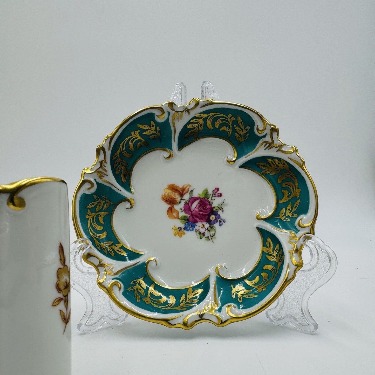 JLmenau Germany Graf Von Henneberg Green 5in Trinket Dish Set Antique