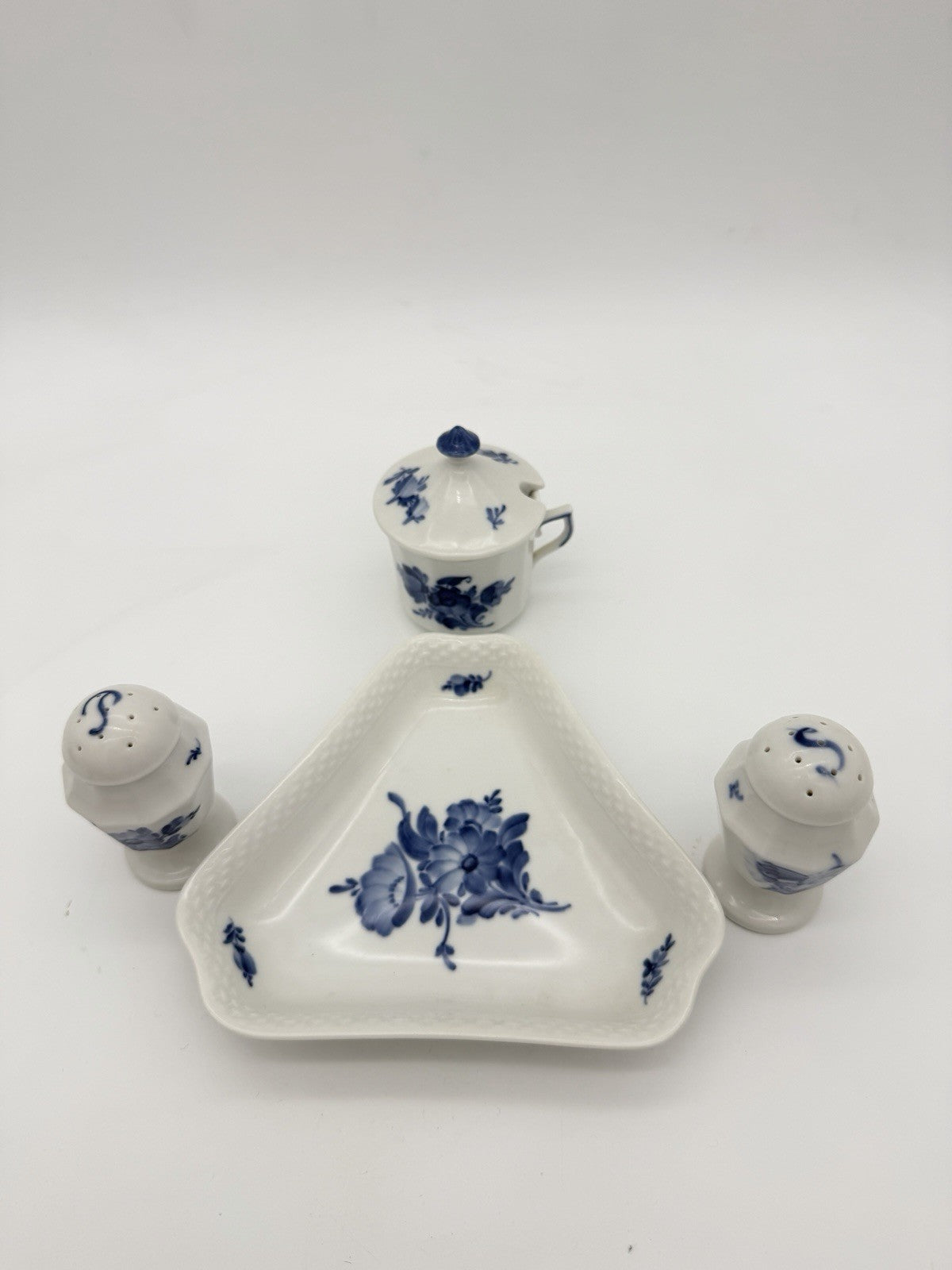 Royal Copenhagen Denmark Porcelain Salt & Pepper Tray Mustard Pot Set 5 PCs