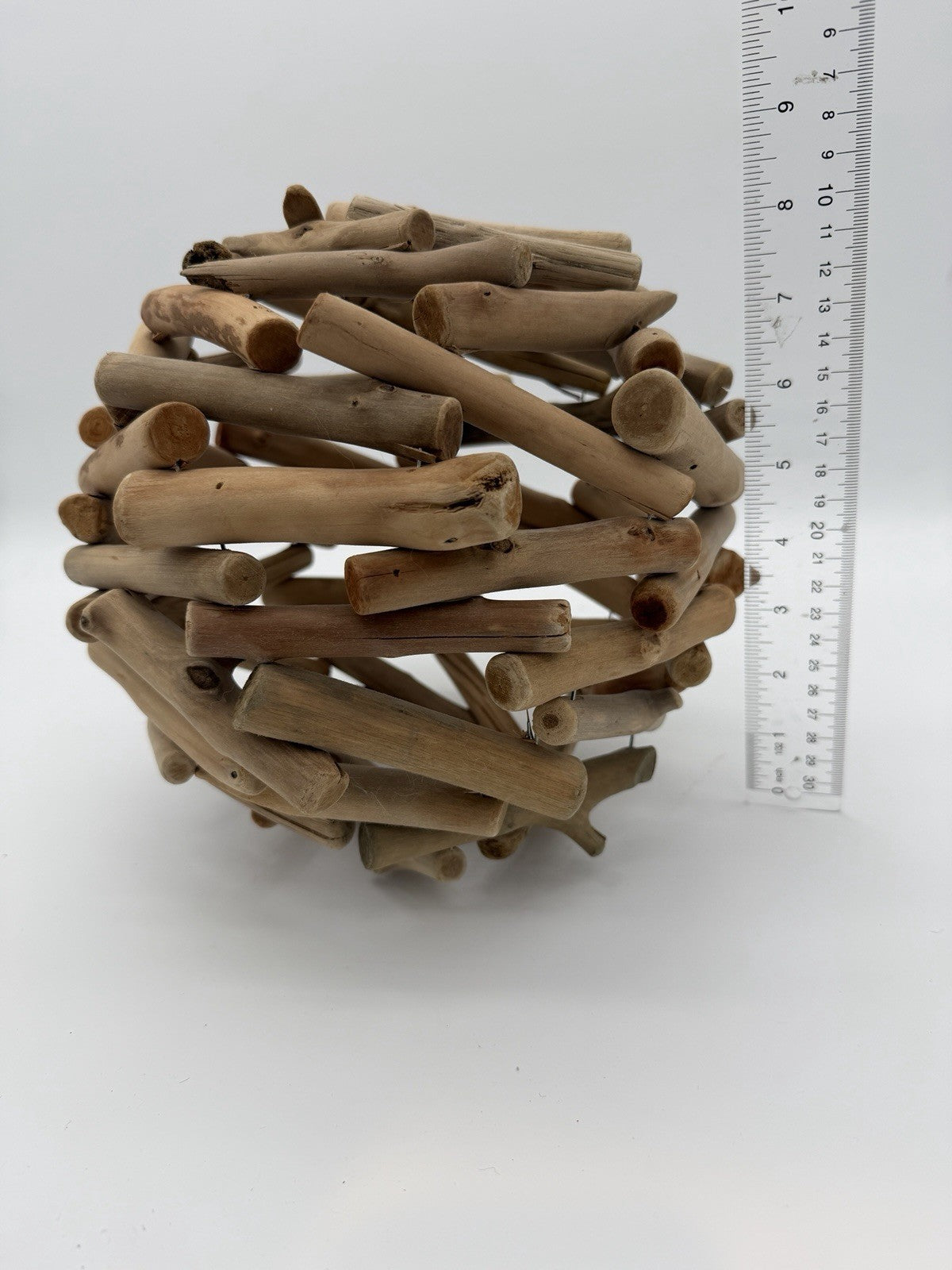 Folk Art rustic nautical decor  9-inch driftwood ball Wood Art Craft