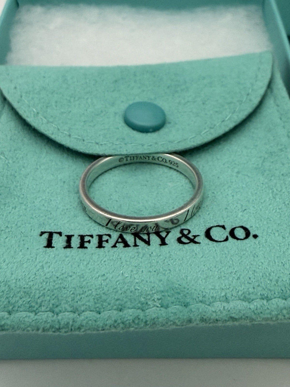 Tiffany &Co Sterling Silver I Love You Notes Narrow Band Ring Box/pouch Size 9
