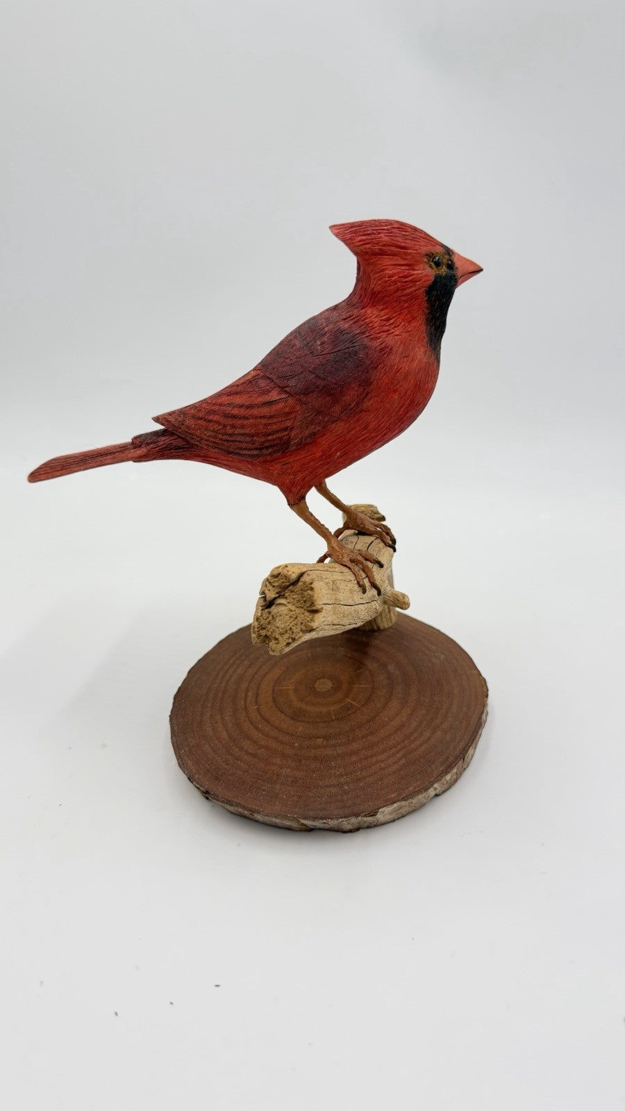 Folk Art Carved 1989 Northern Cardinal Red Wood Carved Bird Sculpture Signed 7.5