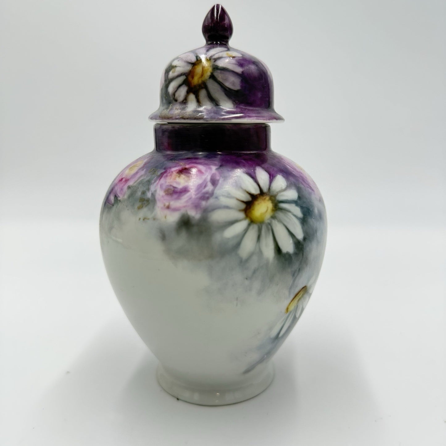 Vintage Porcelain Ginger Jar Hand Painted Signed Daisies By Marianne Morton 1983