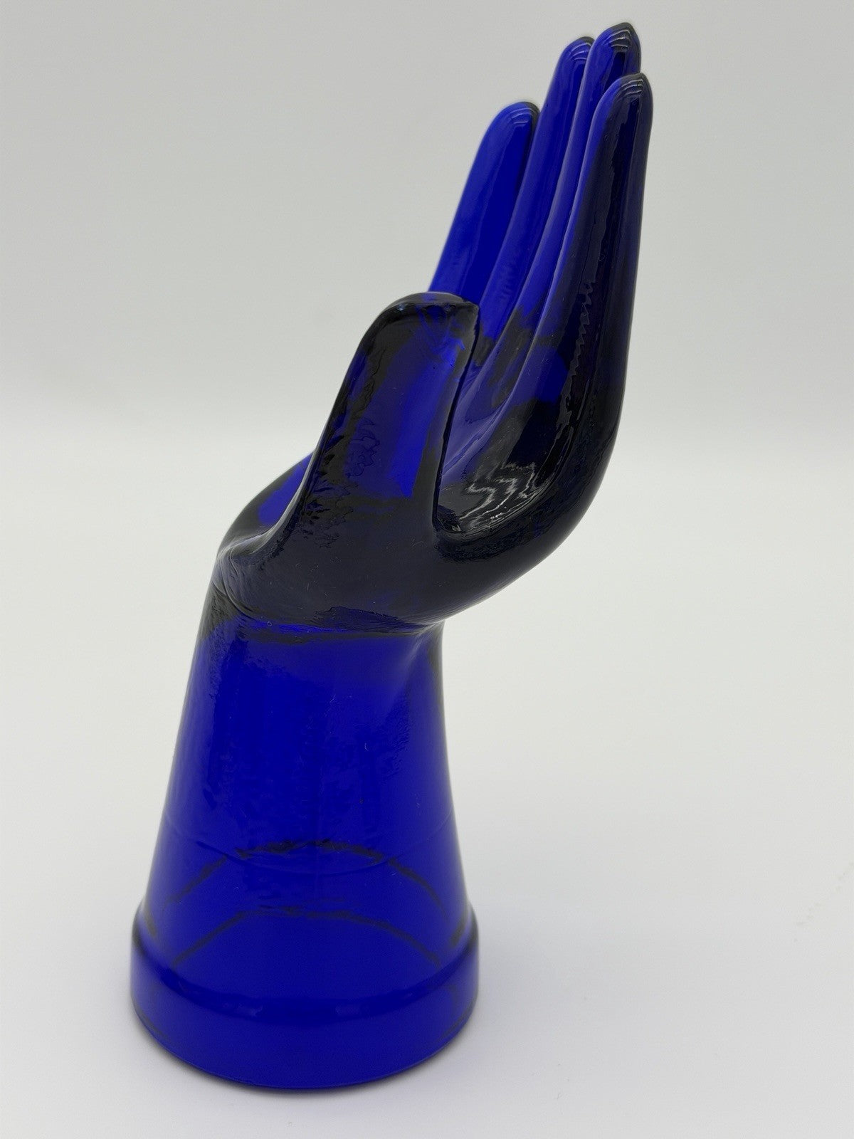 Cobalt Blue Art Glass Ring Holder Jewelry Display Hand 7.5”vintage MCM