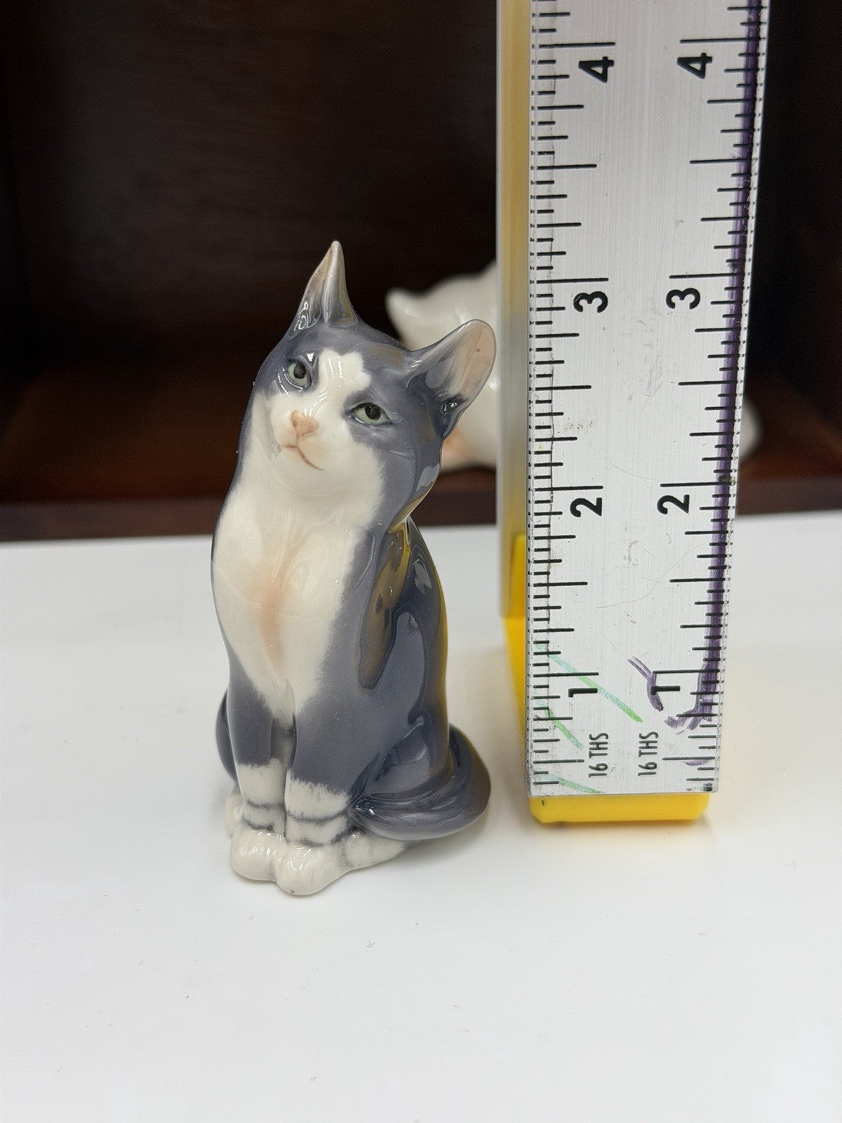 Royal Copenhagen Denmark Porcelain Cat Collection Mini Figurines Wood Shelf