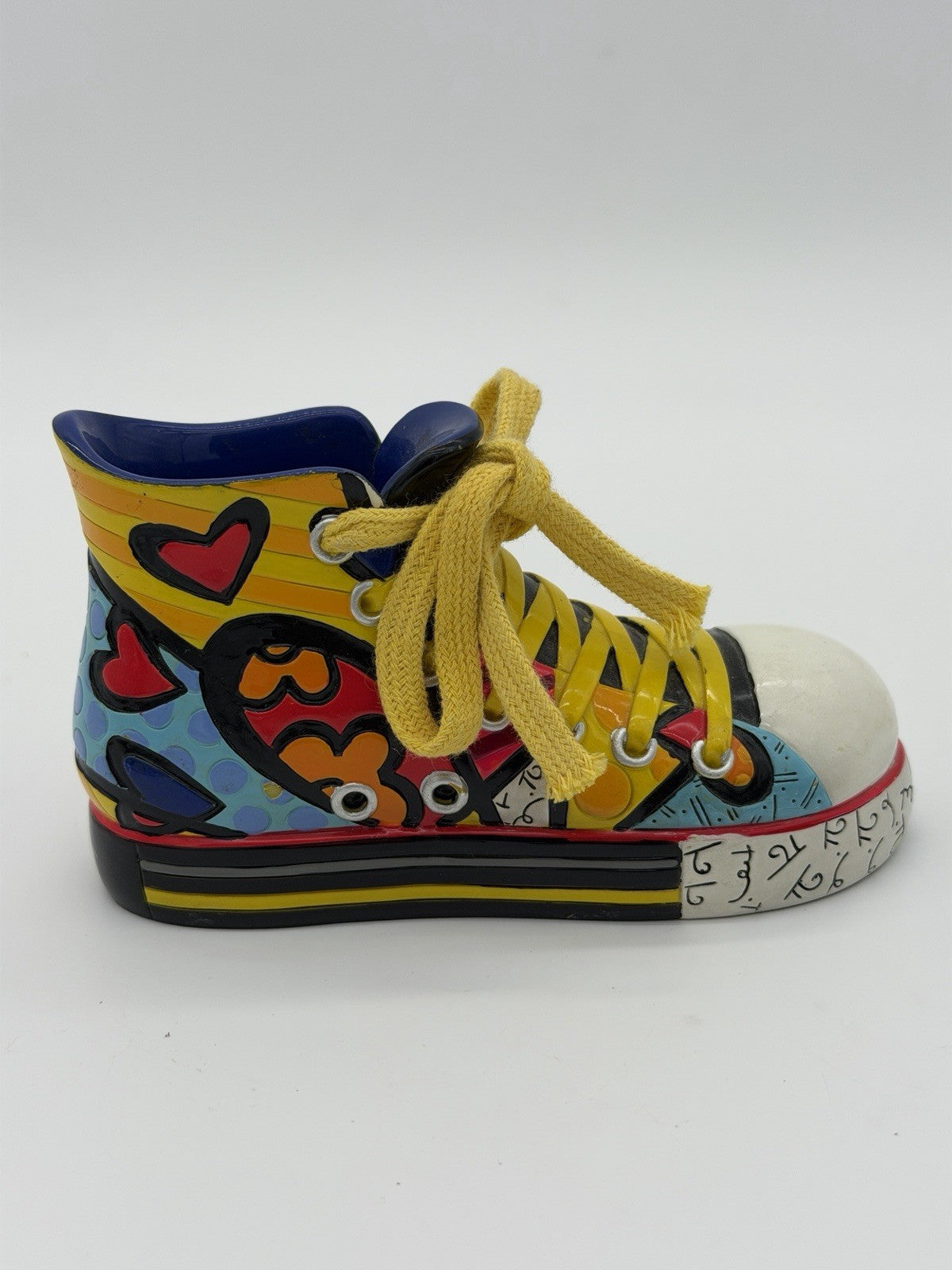 ROMERO BRITTO 2011 Shoe Sneaker Painted Multicolor Yellow laces Figurine