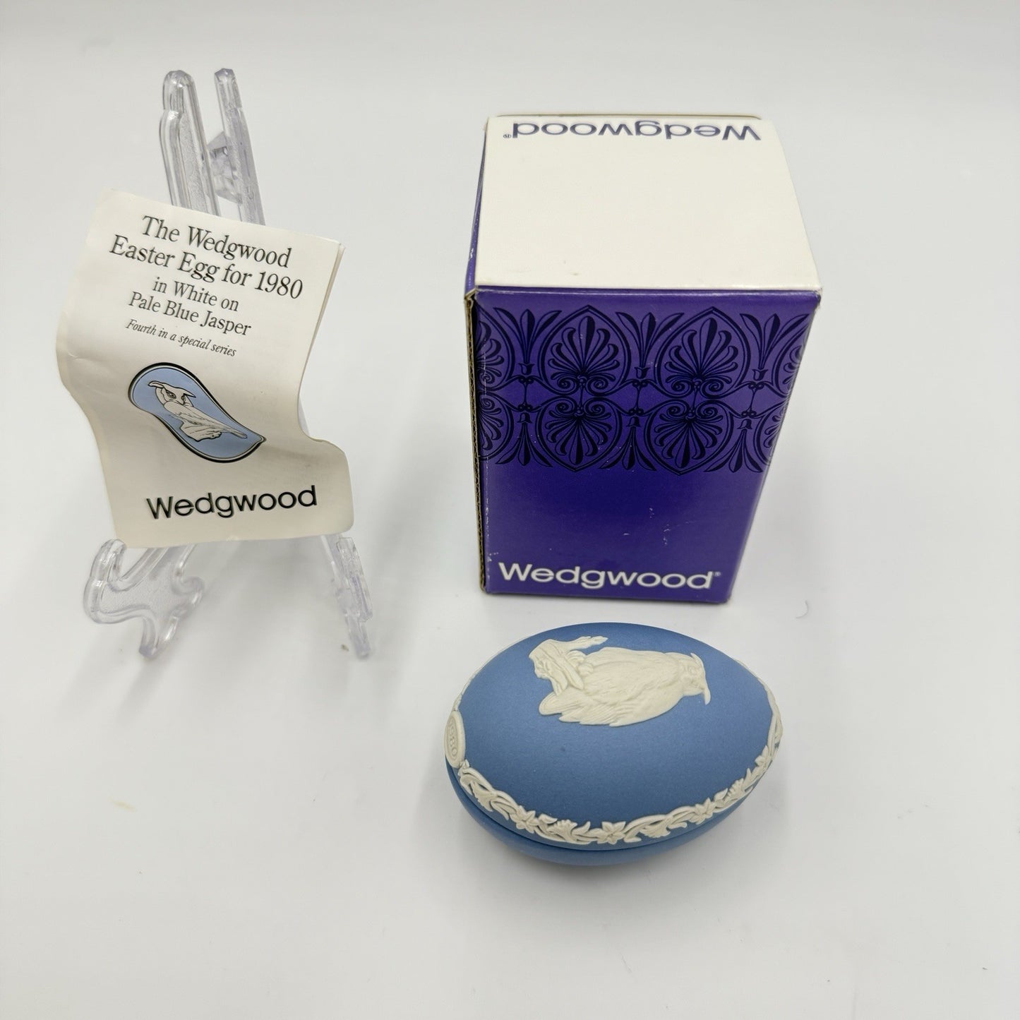 Wedgwood England Easter Egg Owl 1980 Blue Jasperware Original Box/Papers