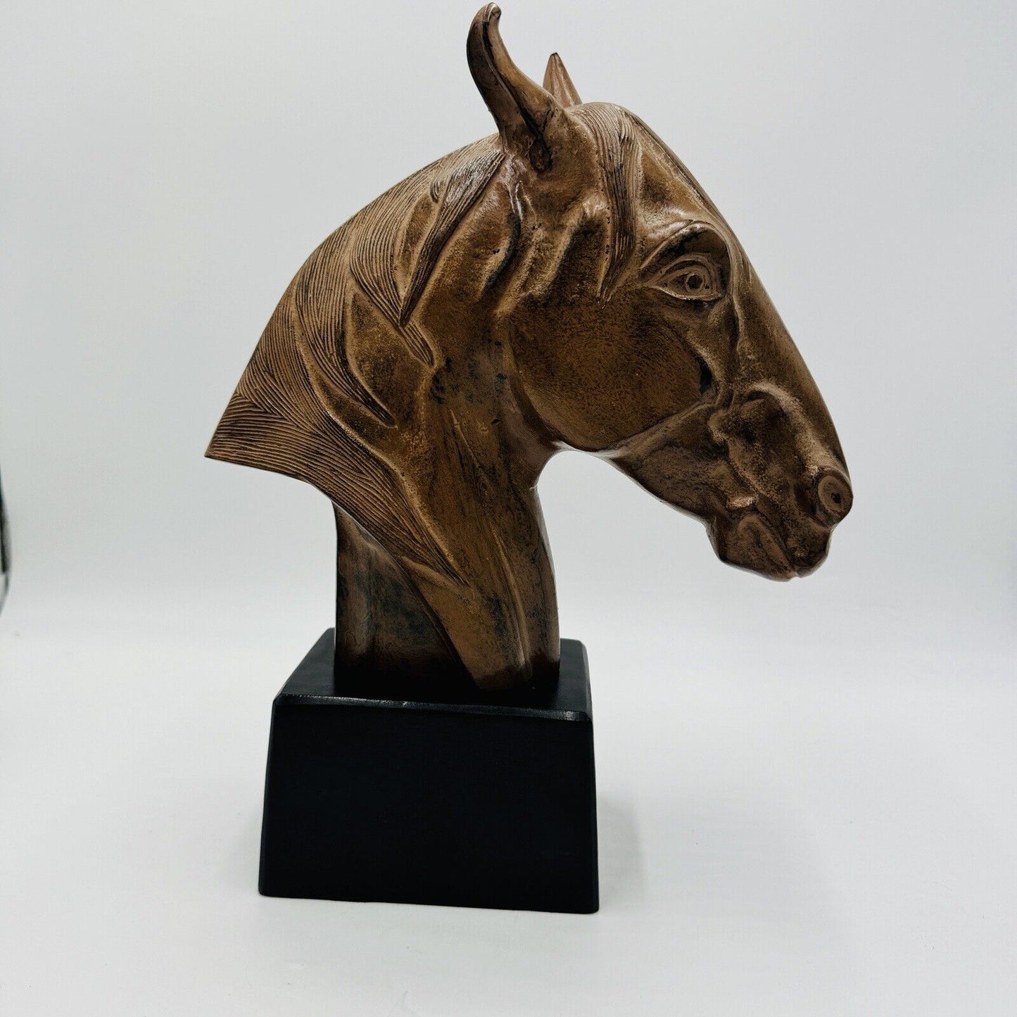 Bombay Cast Metal Solid Horse Head Sculpture Brown Black Base India Made Rare