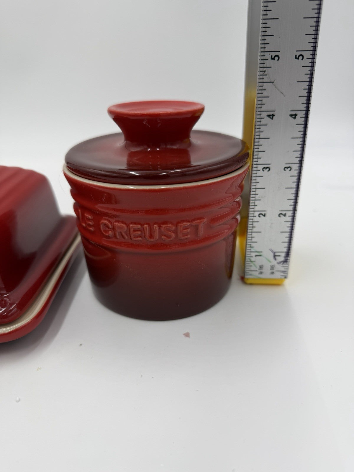 Le Creuset Stoneware Red Butter Dish & Butter Bell Crock Red Set 2 PCs