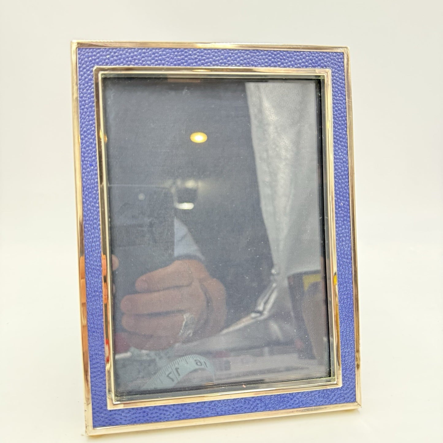 Tizo Italy Sterling Tone Picture Frame Blue Velvet Backing Vintage 5.5”x7.5”