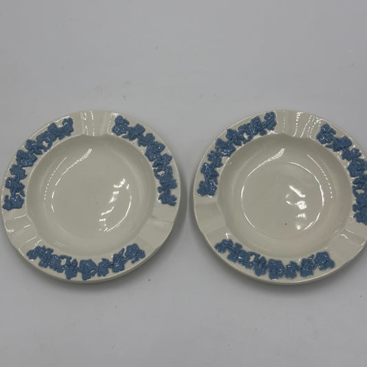 Wedgwood Ashtray Set of 2 Embossed Queens Ware Blue White Grape Vine Home Decor