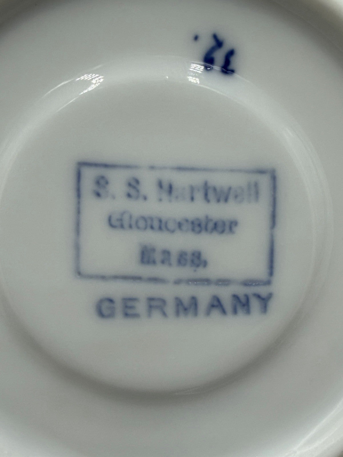 Early 1900’s S.S. Hartwell Gloucester Mass Germany Porcelain Demitasse Set Blue