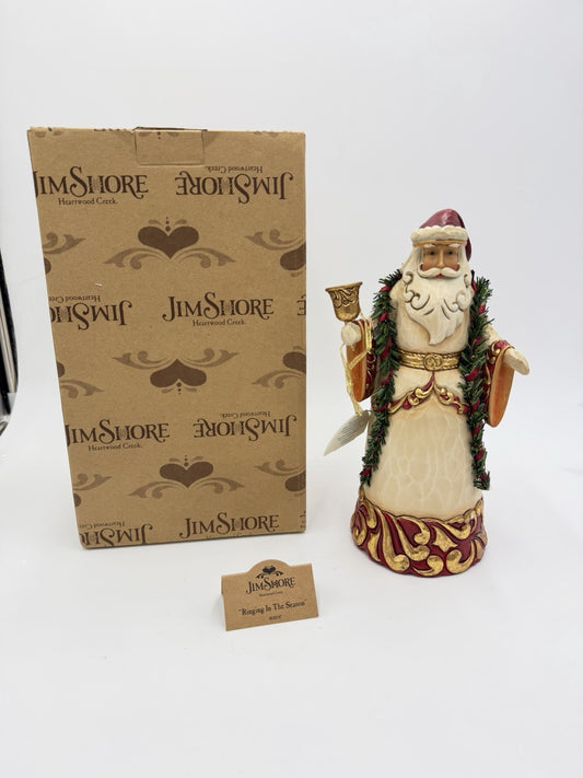 Jim Shore Ringing in the Season Gold Rim Santa w/ Bell Christmas Figurine 10”H