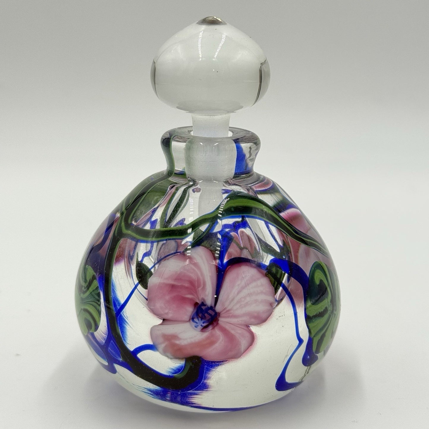 Richard Olma Art Glass Paperweight Perfume Bottle Signed Flower Vine Rare 4in