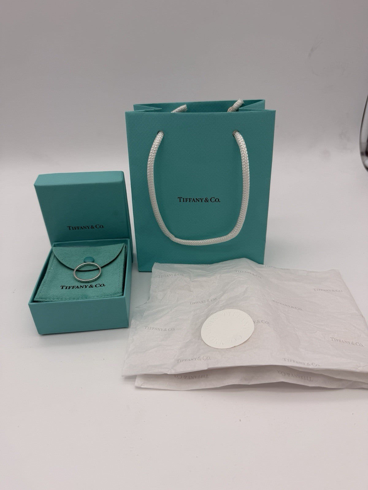 Tiffany &Co Sterling Silver I Love You Notes Narrow Band Ring Box/pouch Size 9