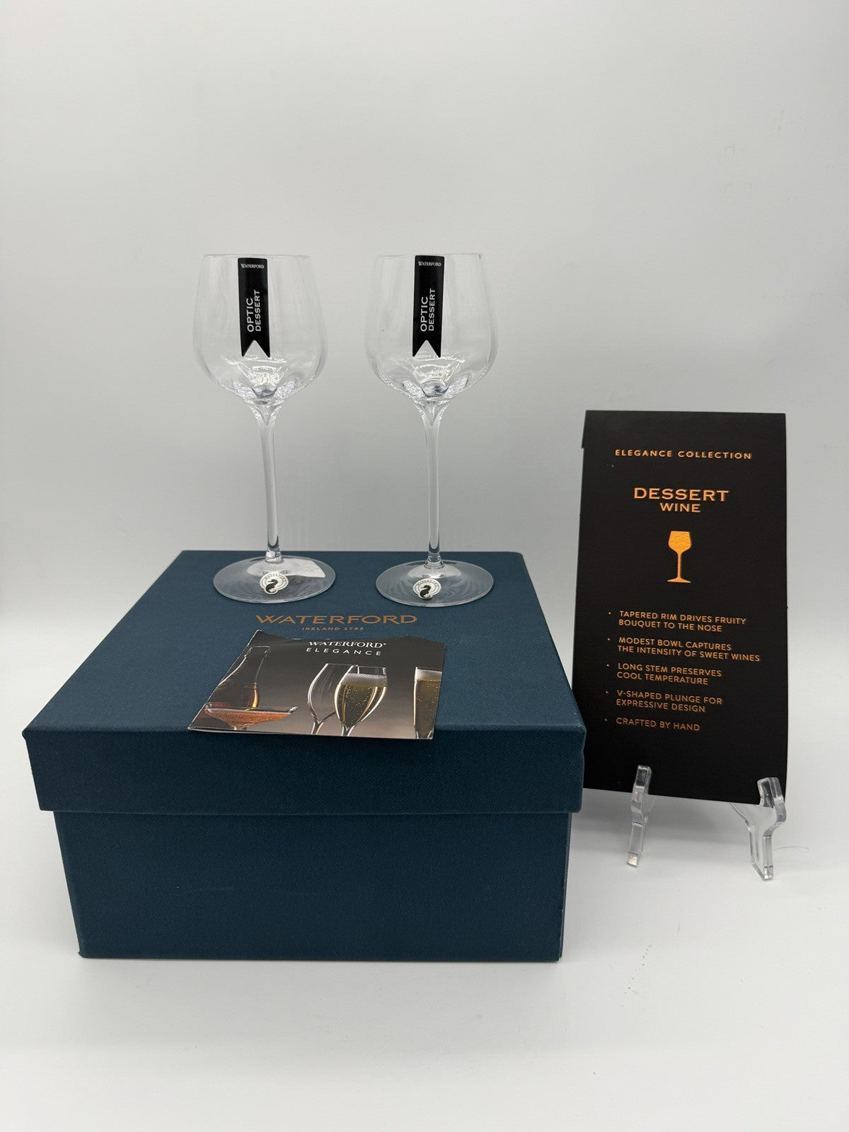Waterford Crystal Ireland Elegance Optic Dessert Wine Glass Pair New Boxed Clear
