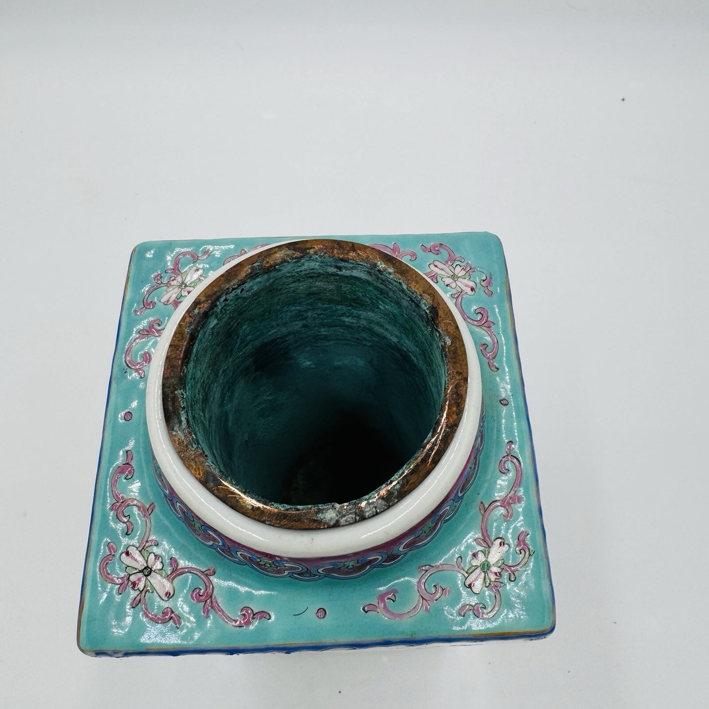 Antique REPUBLIC Chinese Famille Floral porcelain CONG vase CHINA MARK Rare