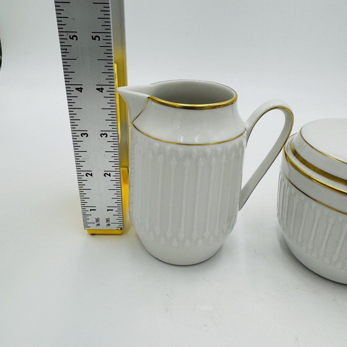 Rare Hutschenreuter Luxor Germany Porcelain 3106 Creamer & Sugar White Gold Trim