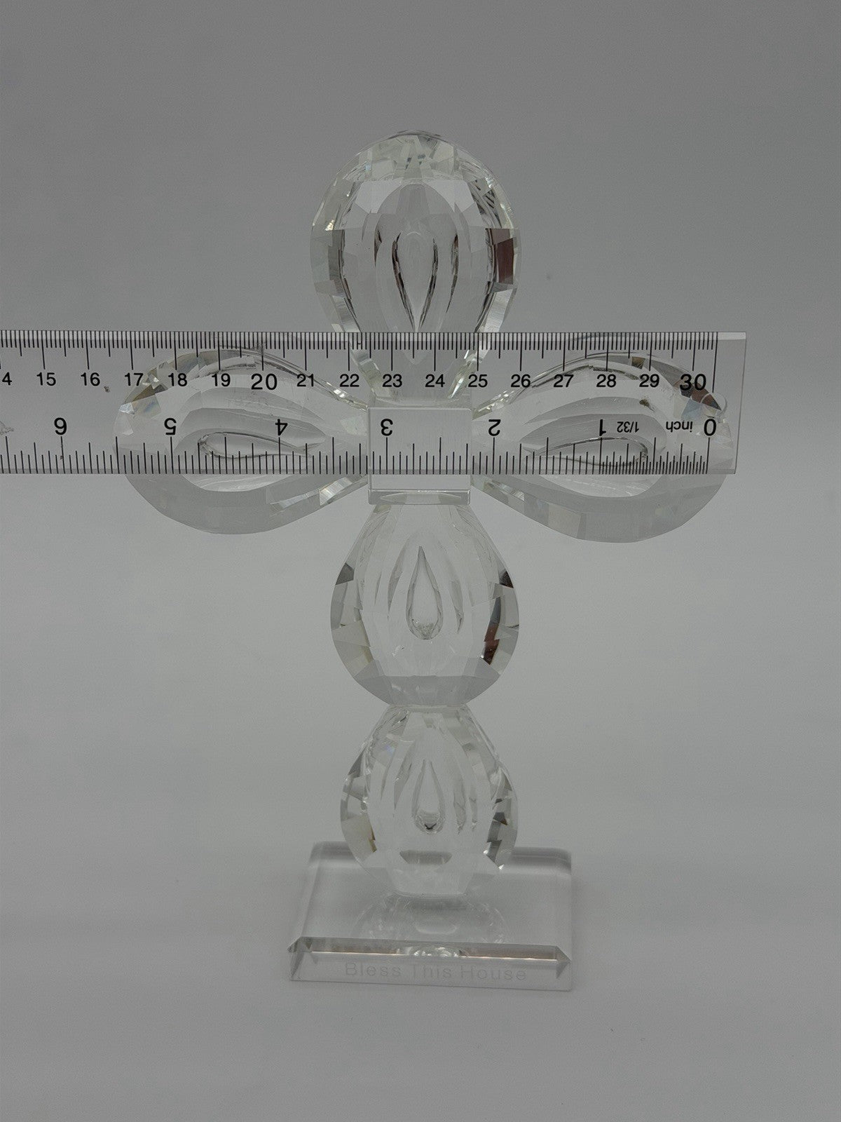 Oleg Cassini Diamond Cut Art Crystal Cross Bless This House Figurine Signed 8.5”