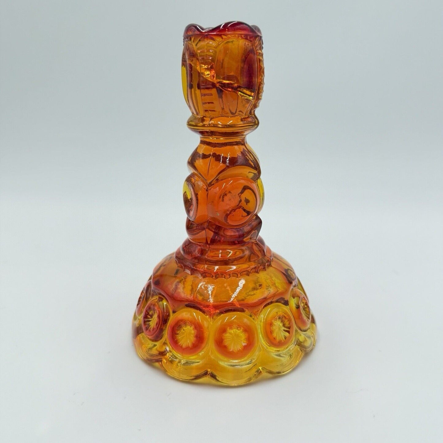 Vintage LE Smith Glass Moon & Stars Amberina Glass Candle Sticks 6” Orange Amber