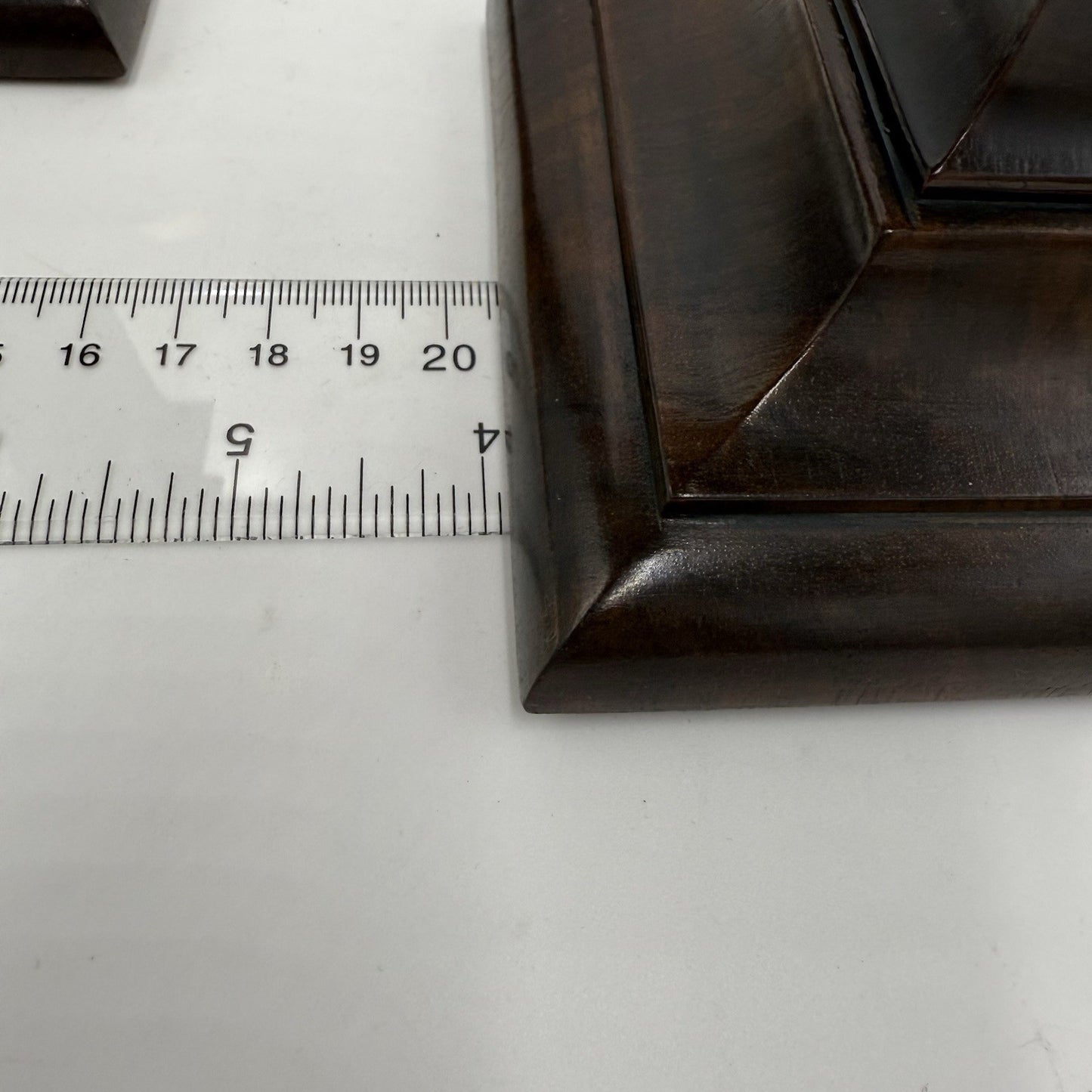 Early 20th Century Walnut Veneer Wood Pedestal Candlesticks Pair Red Velvet 10in