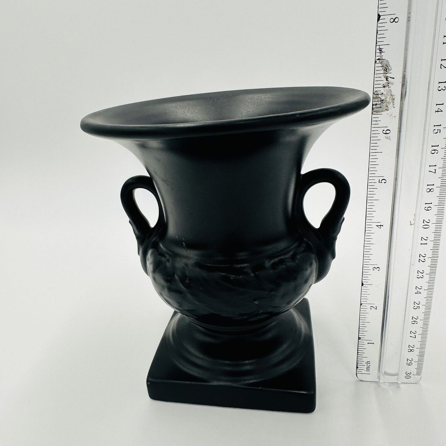 Urn Swans Vase Pedestal Double Handle 2002 Pottery Black Matte Home Decor