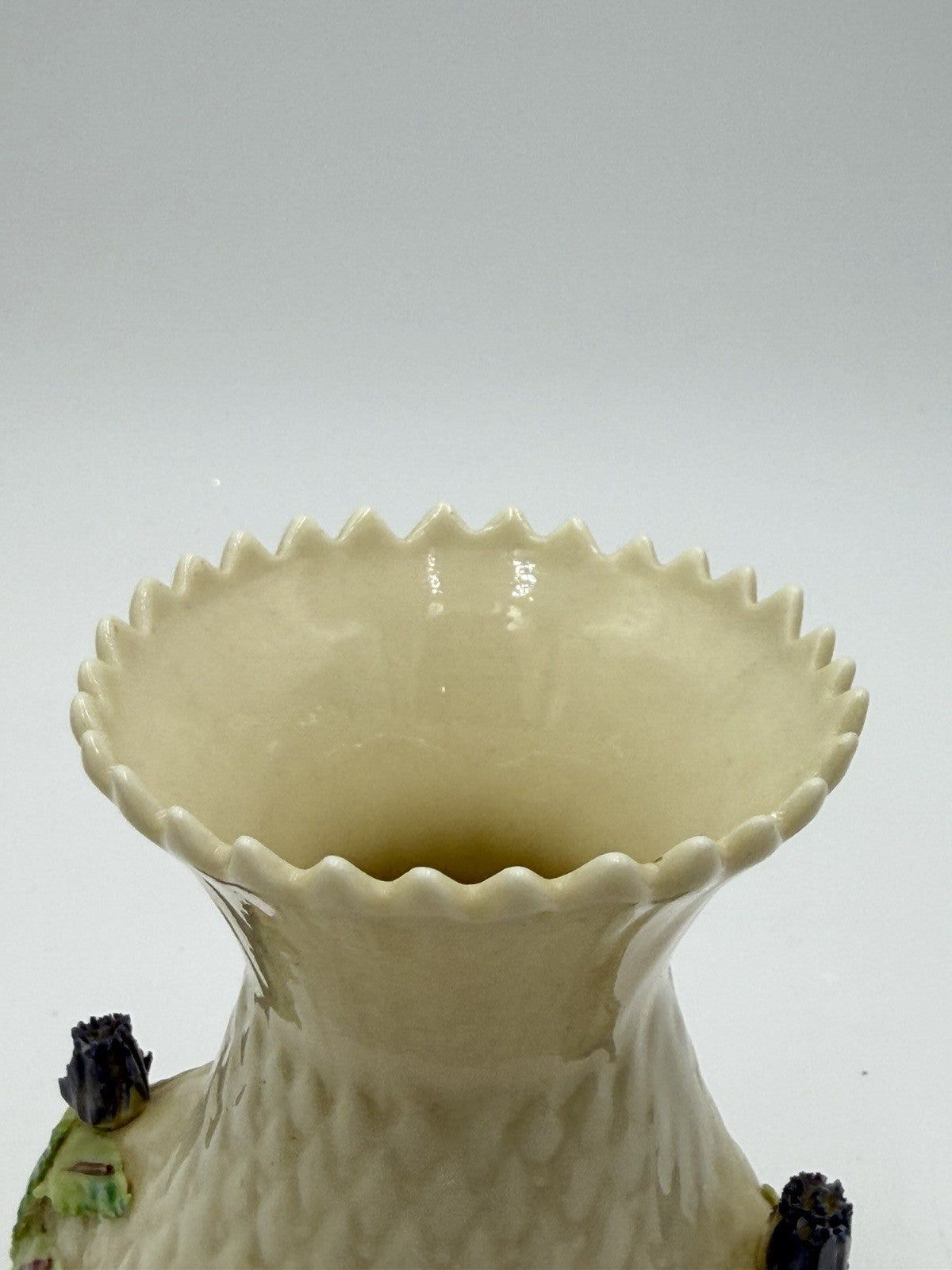 Vintage Belleek Irish Pottery 7th Gold Brown Stamp porcelain thistle vase 5.5” I