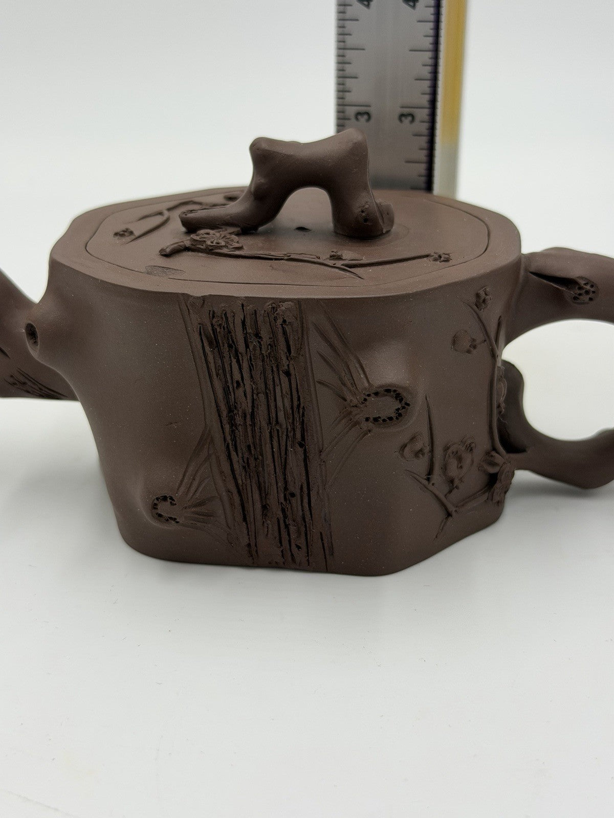 Chinese Yixing Zisha Clay Teapot Art Pottery Carved Tree Trunk Design