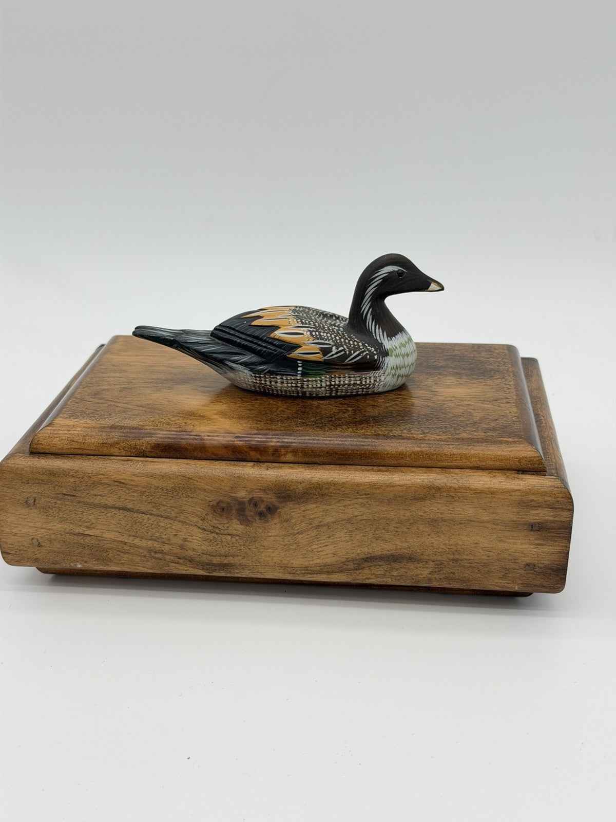 Folk Art Handmade Wooden Duck Decoy On It Trinket Box Vintage Solid