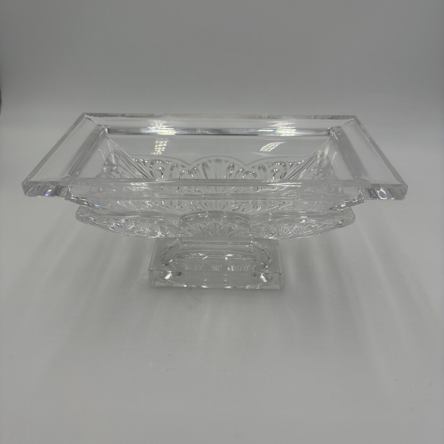 Bohemian Handcut Crystal Footed Jardiniere - Art Deco Acanthus Bowl Clear