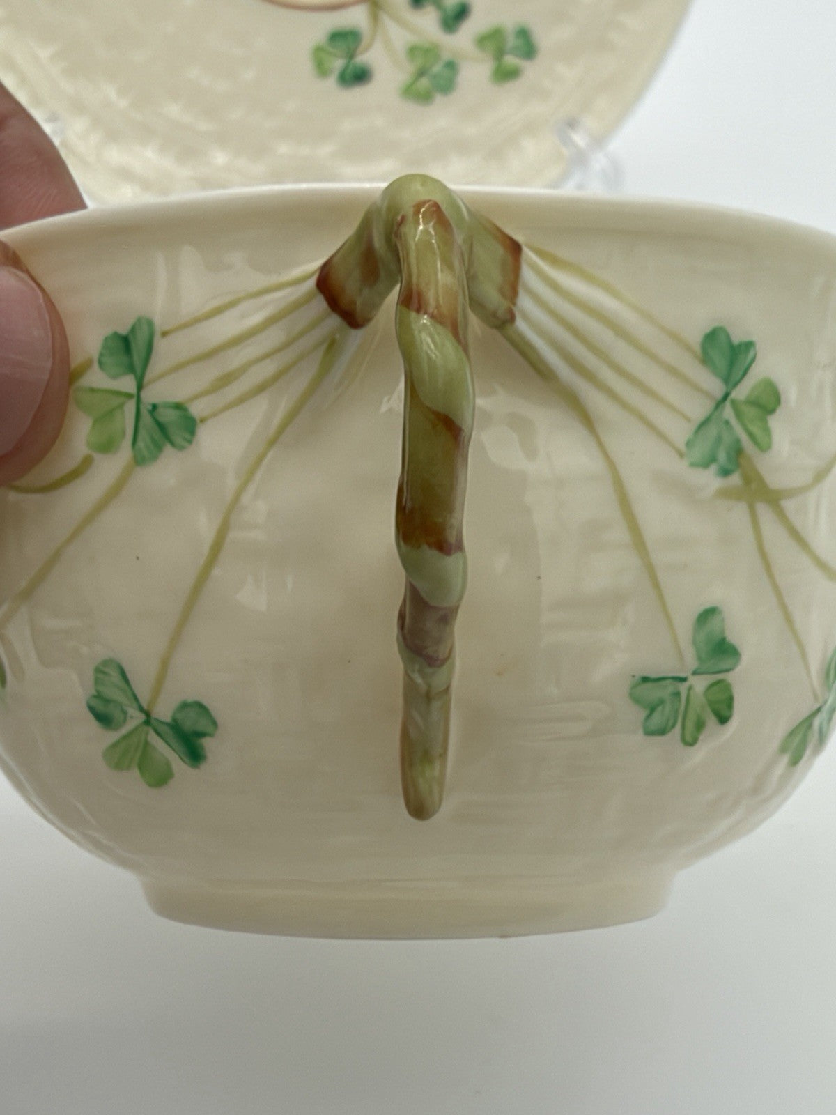 Belleek Irish Porcelain Shamrock Teacup & Saucer 5th Green Mark 1955–1965