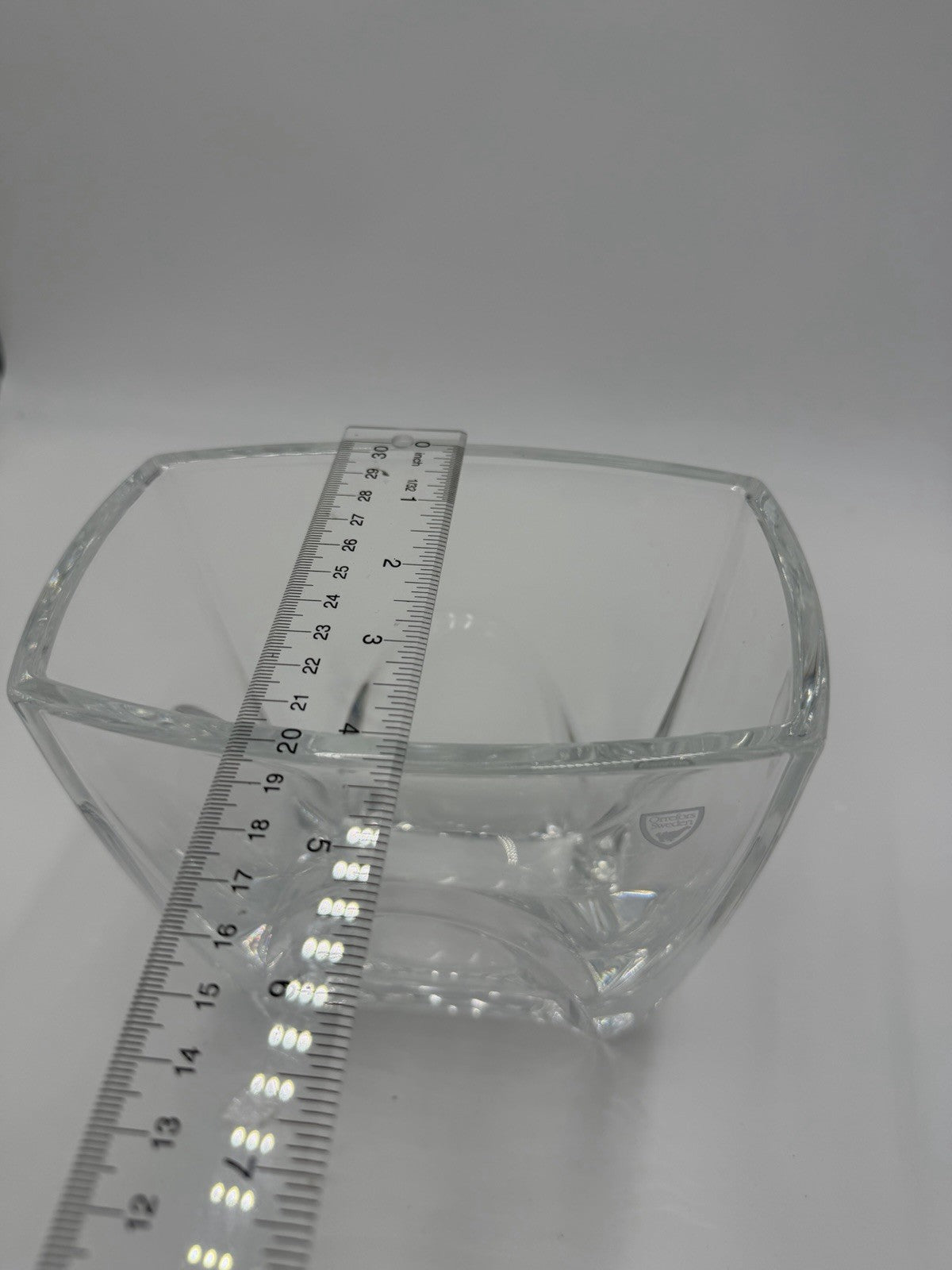 Orrefors Sweden H1253 Clear Cathedral Crystal Oblong Vase Large 6”Hx7”Lx4” Sign