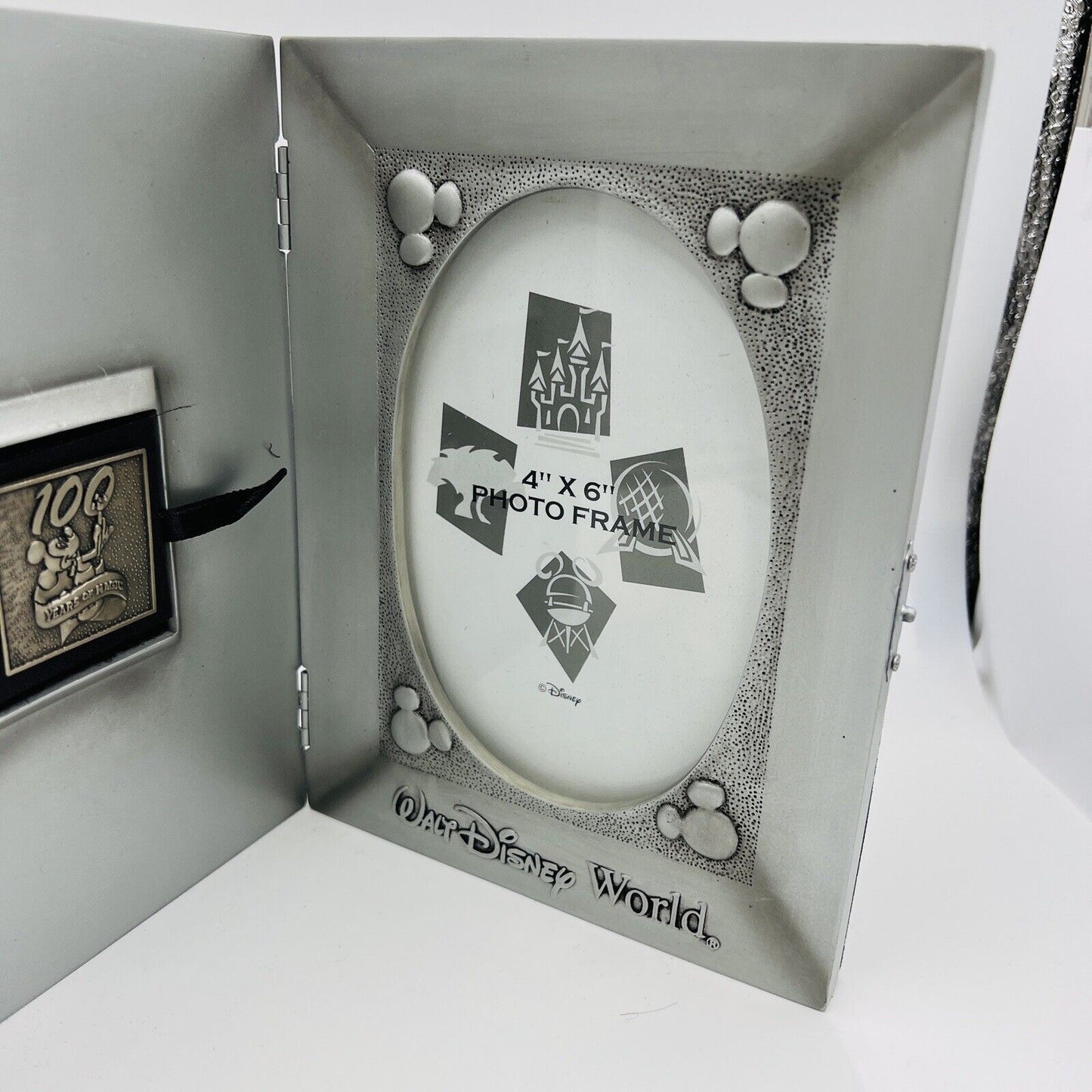 Disney Silver Pewter Picture Frame 100 Years of Magic Mickey Case with Pin 4x6