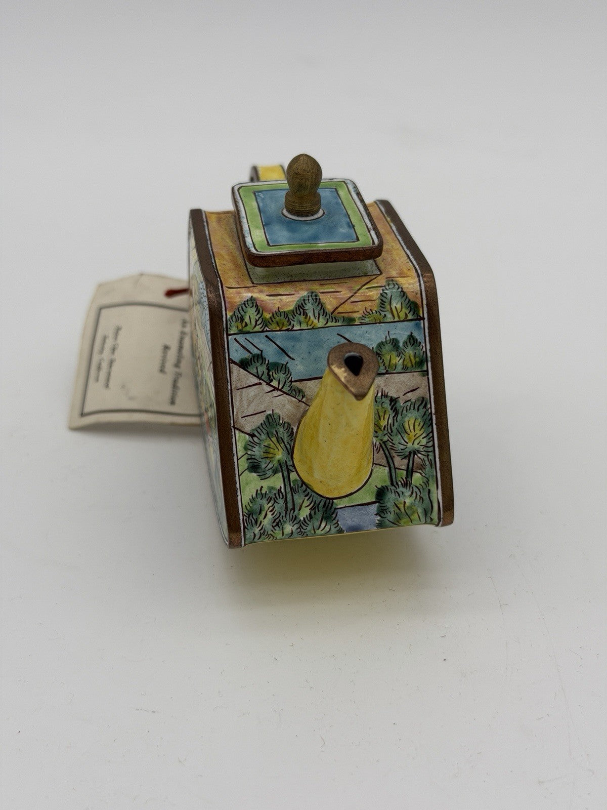 Kevin Chen Hand Painted LANDSCAPE W/ PLOUGHMAN ENAMEL #382 Miniature Teapot COA