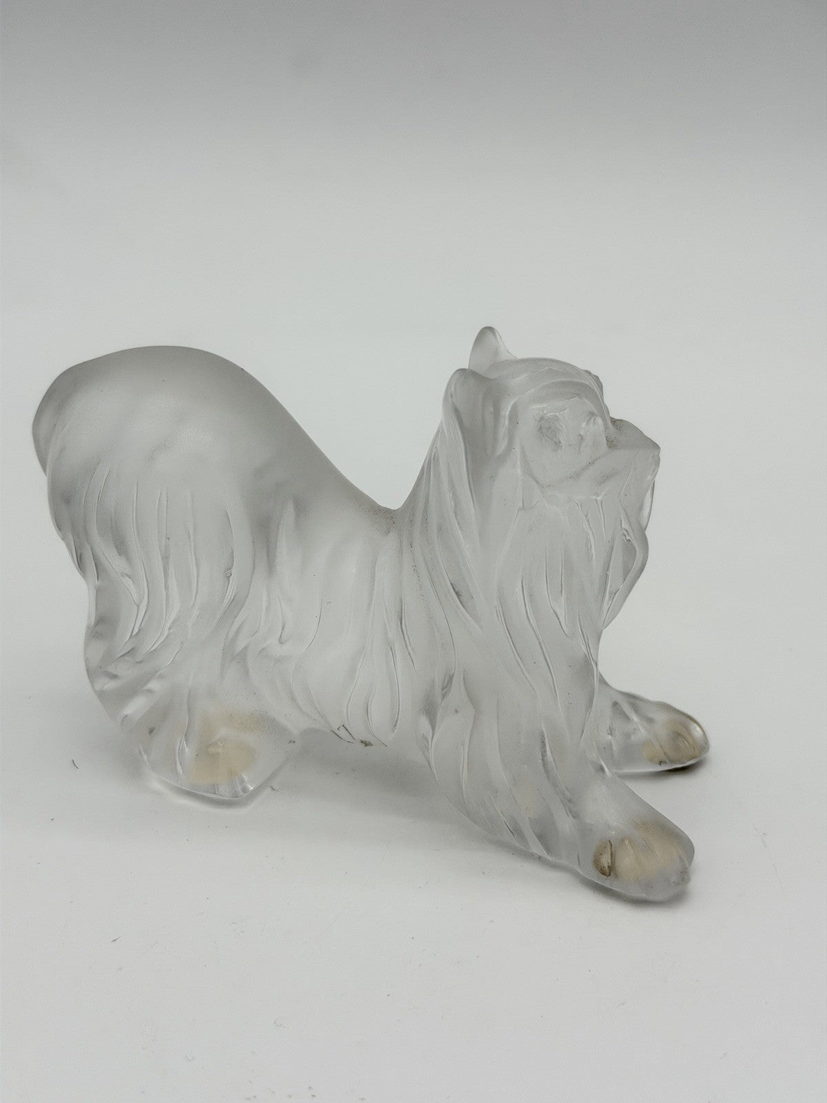 Lalique France Crystal Yorkshire Terrier dog Frosted Detailed 3”x4” Figurine
