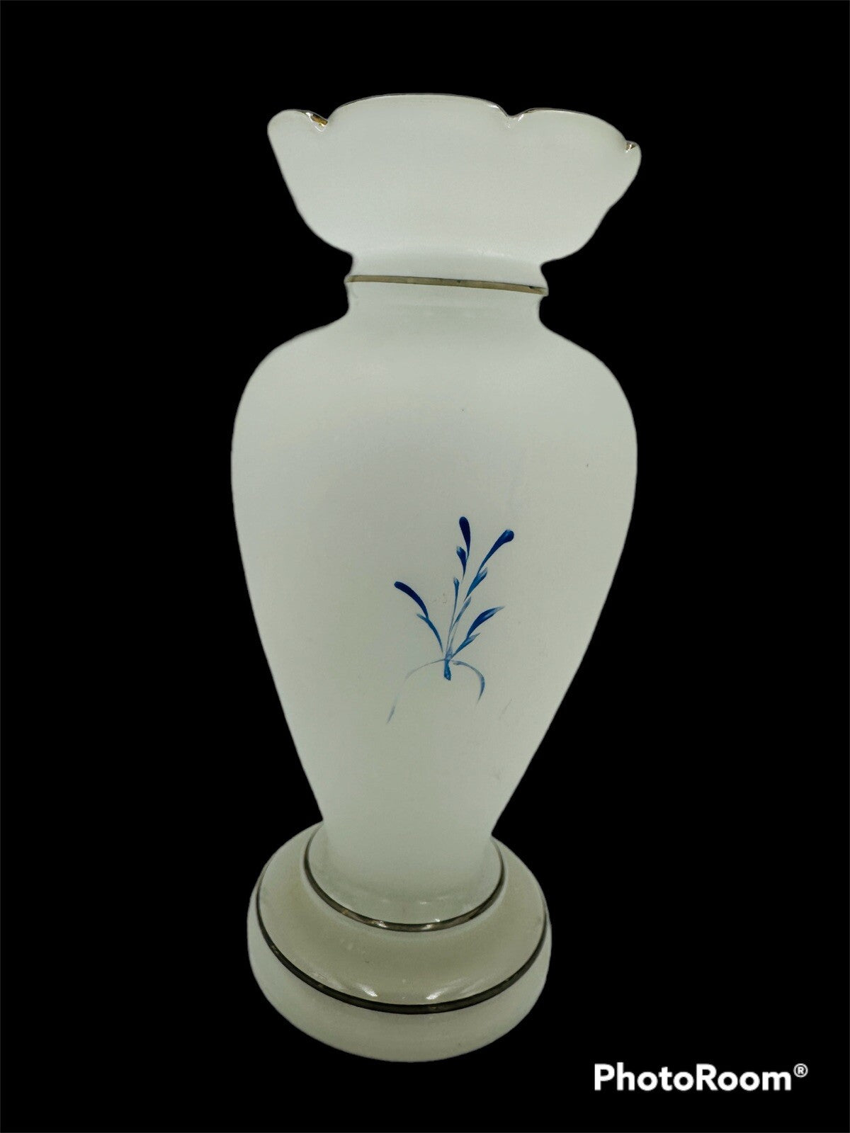 Vase Victorian Bristol Opaline Floral Hand Blown & Hand-Painted on White Decor