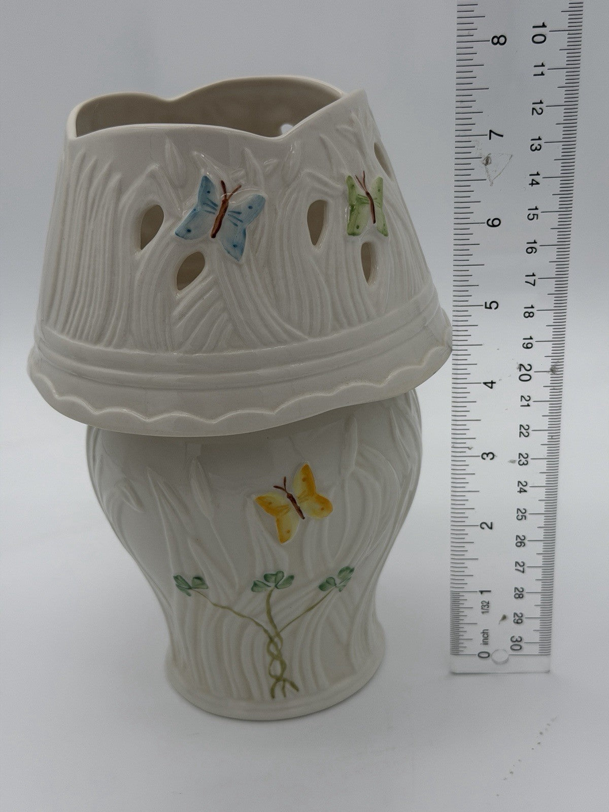 Belleek Ireland porcelain summer butterfly pierced votive lamp 13th Anniversary