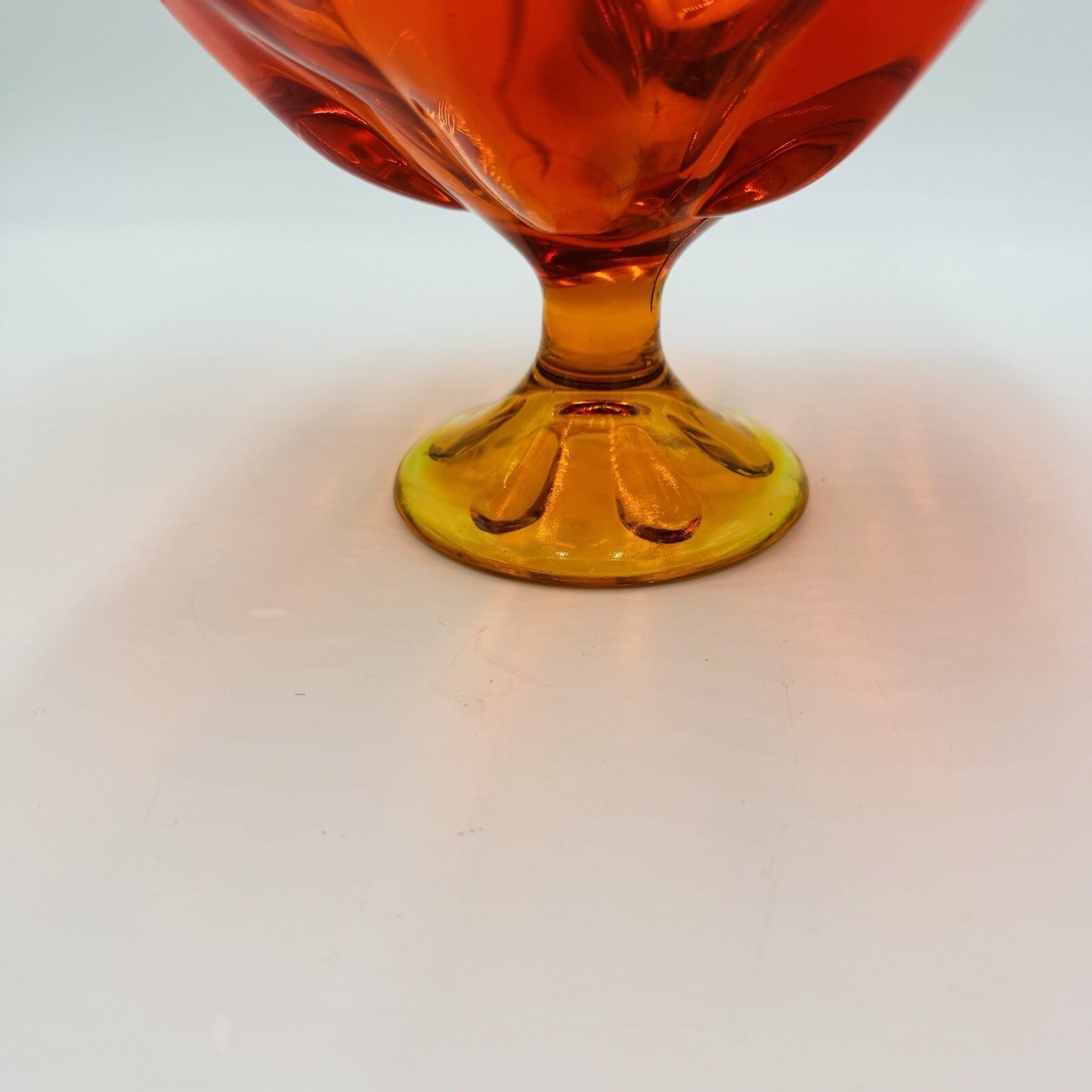 Viking Art Glass MCM Footed Amberina Orange Compote Epic 6 Petals Bowl 7.5”x 11"