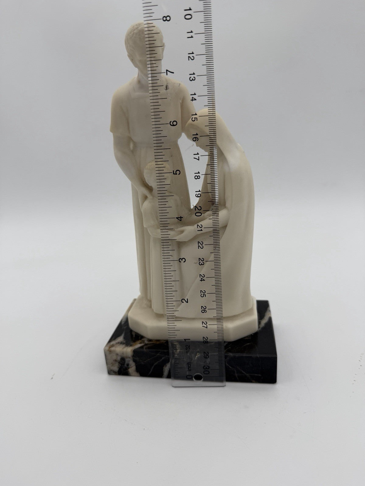 Vtg M.Angeli France PP Depose Holy Family Alabaster On Marble Base Sculpture 8”H