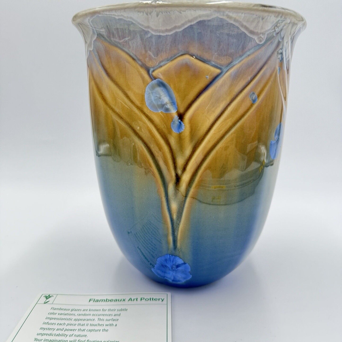 Bill Campbell Studio Art Pottery Blue Mustard Flambeaux Crystalline Vase