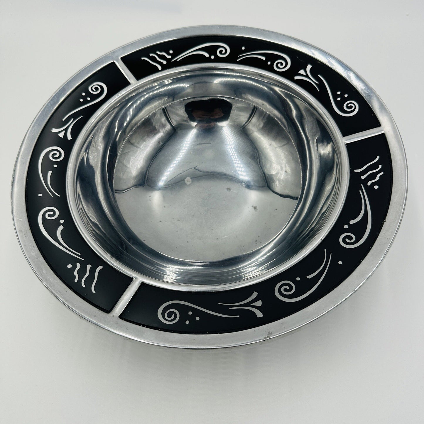 Lenox Serving Bowl Black Glass Decorative Rim Spyro Round Salad Metal Ware