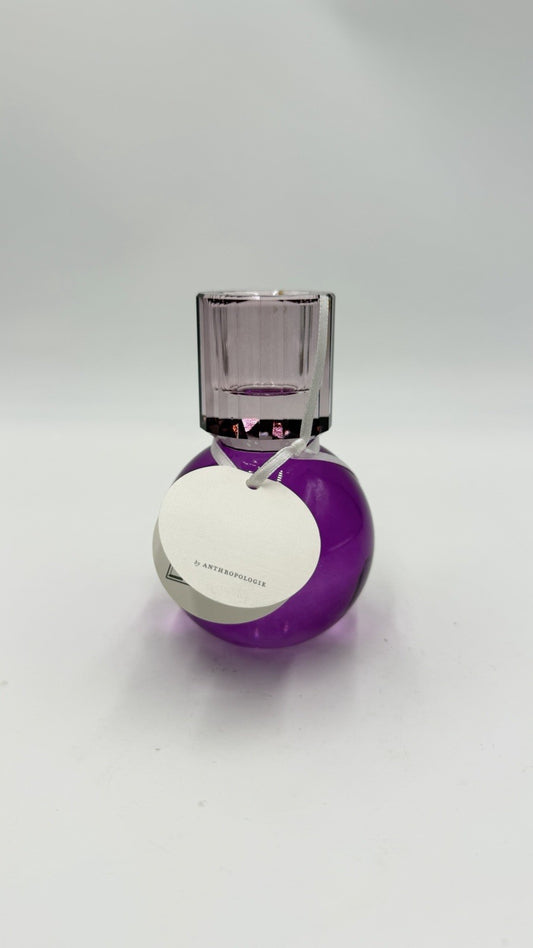 Anthropology Cut Glass Taper Art Purple Candle Holder 5” Decor With Tag New
