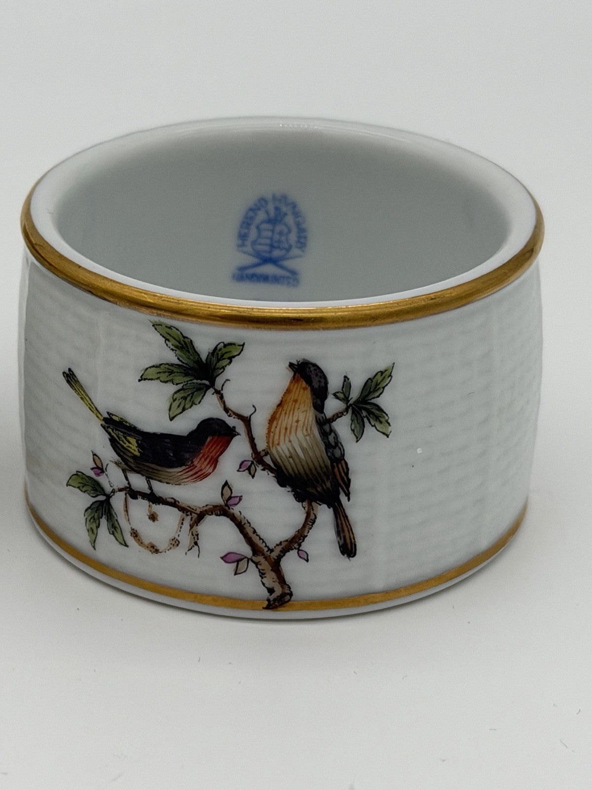 Herend Hungary Rothschild Napkin Rings Porcelain Vintage Painted Birds Butterfly