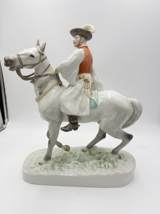 Large Herend Hungary porcelain sculpture #5593 Csikos man on horseback 16”H Mint