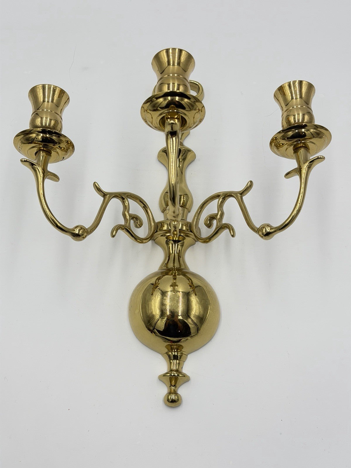Hollywood Regency Solid Brass Wall Sconce | Triple Arm wall Candle Holder 12”x9”