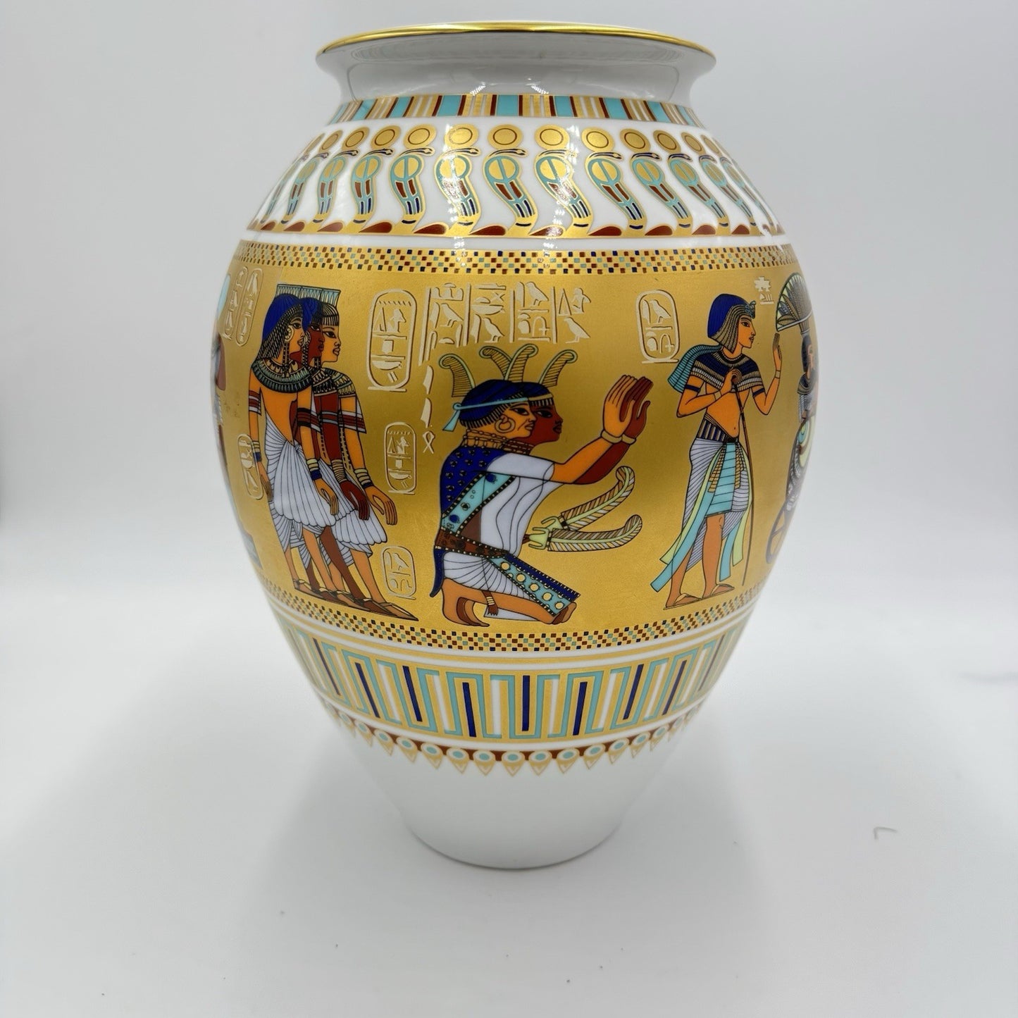 Kaiser Porcelain Theben Egyptian Scenes Days Of Pharaoh Tut-Ankh-Amun Vase 12in