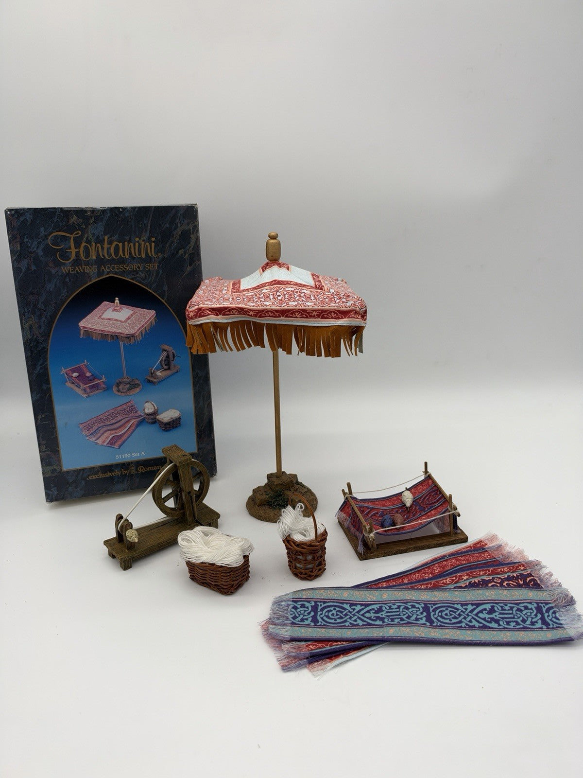 Fontanini Italy Weaving Accessory Set Figurine Nativity Village Town 6 Pcs Rare